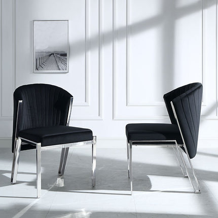 Set of Two Black and Silver Velvet Wing Back Dining Side Chairs