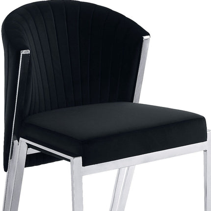 Set of Two Black and Silver Velvet Wing Back Dining Side Chairs