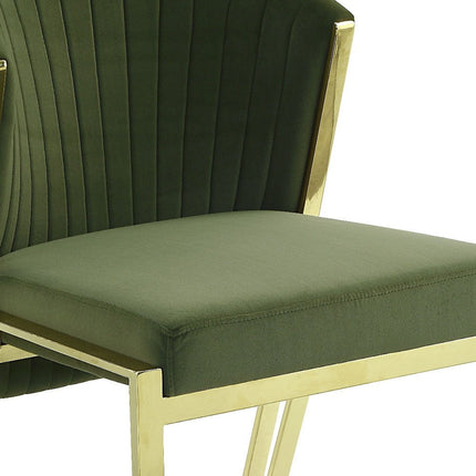 Set of Two Green and Gold Upholstered Velvet And Steel Wing Back Dining Side Chairs