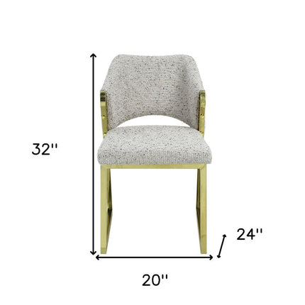 Beige and Gold Upholstered Boucle Wing Back Dining Side Chair