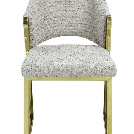 Beige and Gold Upholstered Boucle Wing Back Dining Side Chair