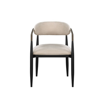 Set of Two Beige And Black Upholstered Fabric Open Back Dining Arm Chairs