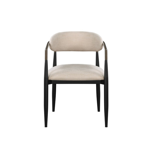 Set of Two Beige And Black Upholstered Fabric Open Back Dining Arm Chairs HomeRoots