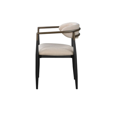 Set of Two Beige And Black Upholstered Fabric Open Back Dining Arm Chairs