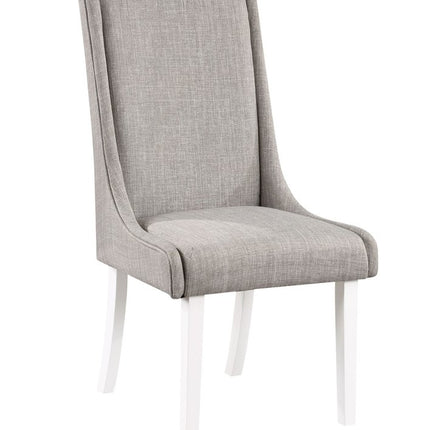 Set of Two Gray and White Linen Dining Side Chairs