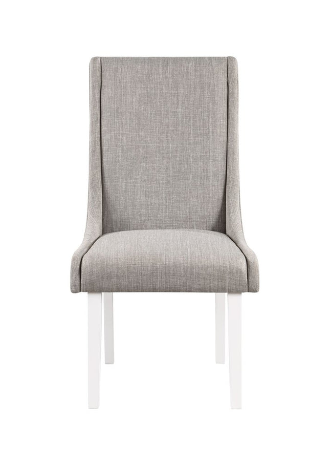 Set of Two Gray and White Linen Dining Side Chairs