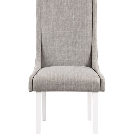 Set of Two Gray and White Linen Dining Side Chairs