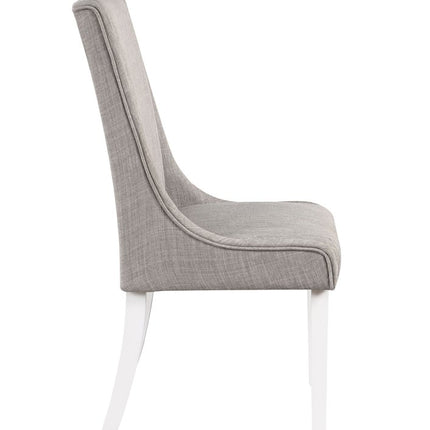 Set of Two Gray and White Linen Dining Side Chairs