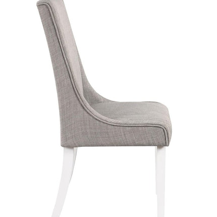 Set of Two Gray and White Linen Dining Side Chairs