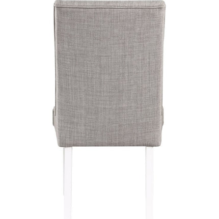 Set of Two Gray and White Linen Dining Side Chairs
