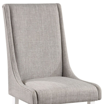 Set of Two Gray and White Linen Dining Side Chairs