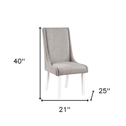 Set of Two Gray and White Linen Dining Side Chairs