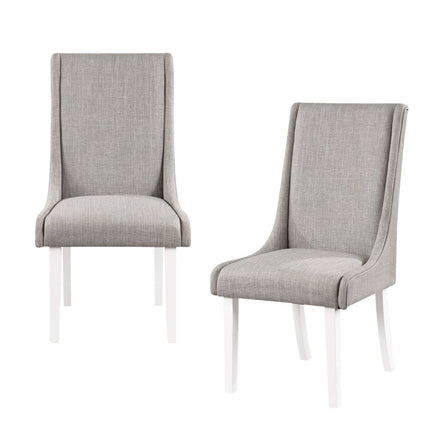 Set of Two Gray and White Linen Dining Side Chairs