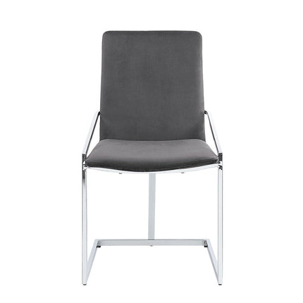 Set of Two Gray and Silver Upholstered Velvet And Metal Dining Side Chairs