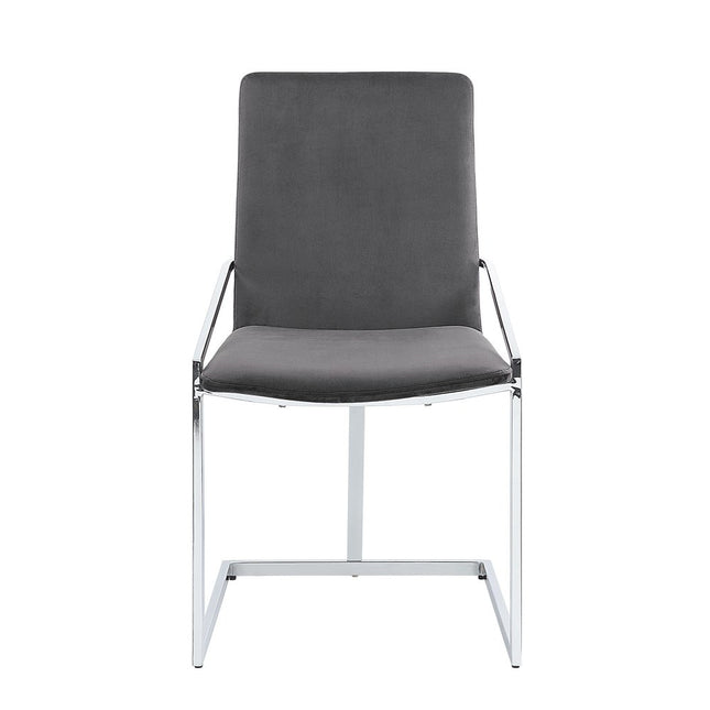 Set of Two Gray and Silver Upholstered Velvet And Metal Dining Side Chairs