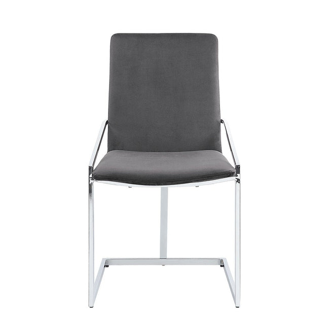 Set of Two Gray and Silver Upholstered Velvet And Metal Dining Side Chairs HomeRoots