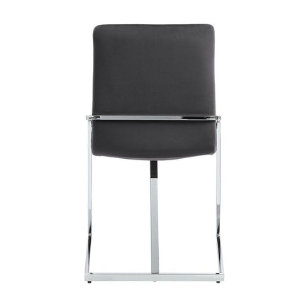 Set of Two Gray and Silver Upholstered Velvet And Metal Dining Side Chairs