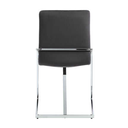 Set of Two Gray and Silver Upholstered Velvet And Metal Dining Side Chairs
