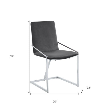 Set of Two Gray and Silver Upholstered Velvet And Metal Dining Side Chairs