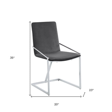 Set of Two Gray and Silver Upholstered Velvet And Metal Dining Side Chairs