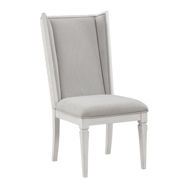 Set of Two Light Gray and White Linen Open Back Dining Side Chairs