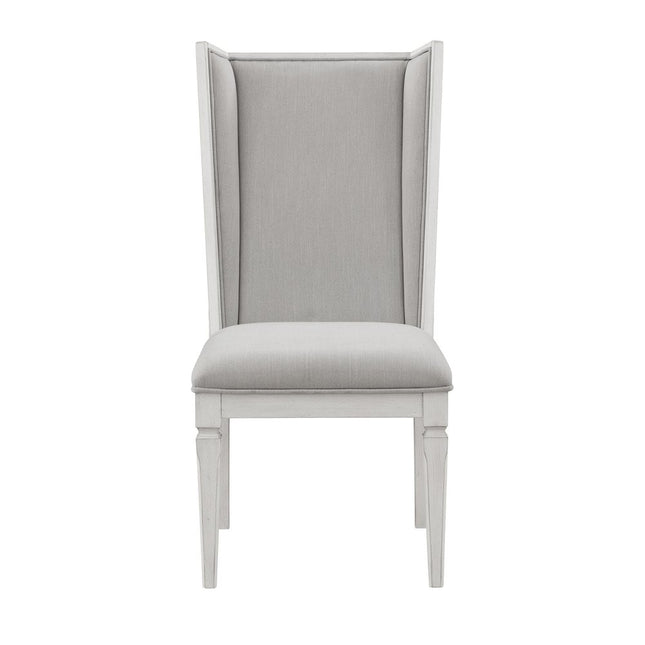 Set of Two Light Gray and White Linen Open Back Dining Side Chairs