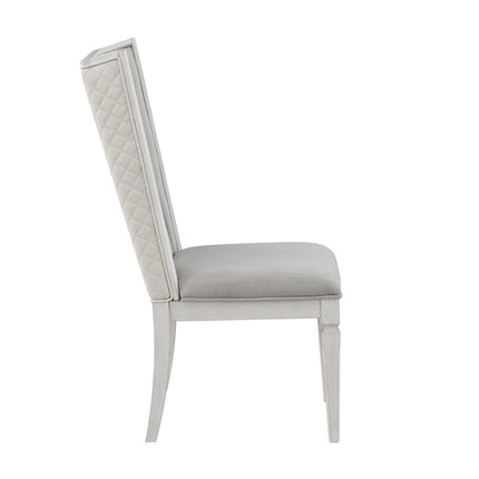 Set of Two Light Gray and White Linen Open Back Dining Side Chairs