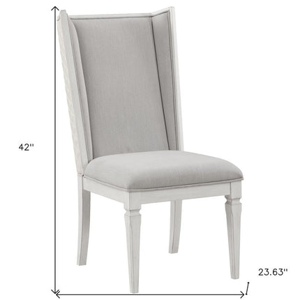 Set of Two Light Gray and White Linen Open Back Dining Side Chairs