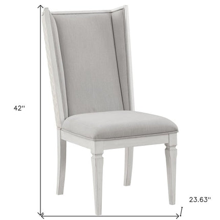 Set of Two Light Gray and White Linen Open Back Dining Side Chairs