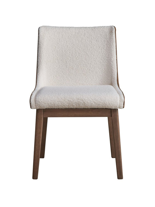 Set of Two White and Brown Velvet Dining Side Chairs