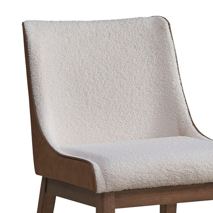Set of Two White and Brown Velvet Dining Side Chairs