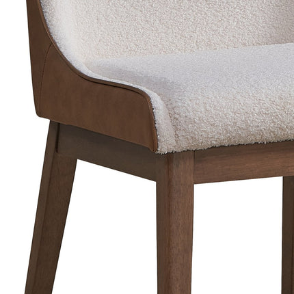 Set of Two White and Brown Velvet Dining Side Chairs