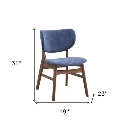 Set of Two Blue and Brown Fabric Open Back Dining Side Chairs