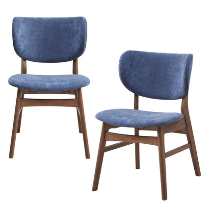 Set of Two Blue and Brown Fabric Open Back Dining Side Chairs