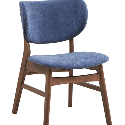 Set of Two Blue and Brown Fabric Open Back Dining Side Chairs