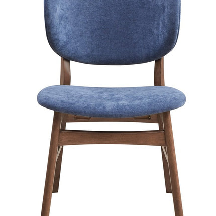 Set of Two Blue and Brown Fabric Open Back Dining Side Chairs