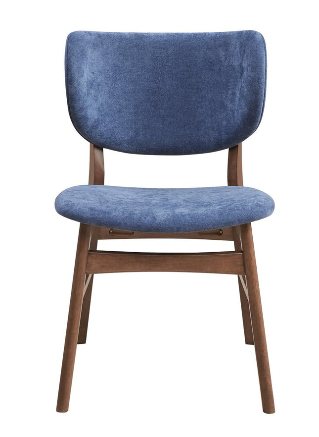 Set of Two Blue and Brown Fabric Open Back Dining Side Chairs