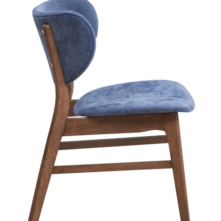 Set of Two Blue and Brown Fabric Open Back Dining Side Chairs