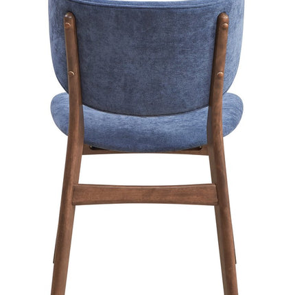Set of Two Blue and Brown Fabric Open Back Dining Side Chairs