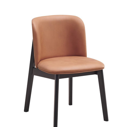 Set of Two Camel and Black Fabric Wing Back Dining Side Chairs