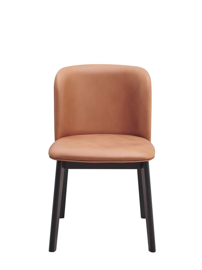 Set of Two Camel and Black Fabric Wing Back Dining Side Chairs
