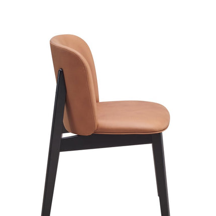 Set of Two Camel and Black Fabric Wing Back Dining Side Chairs