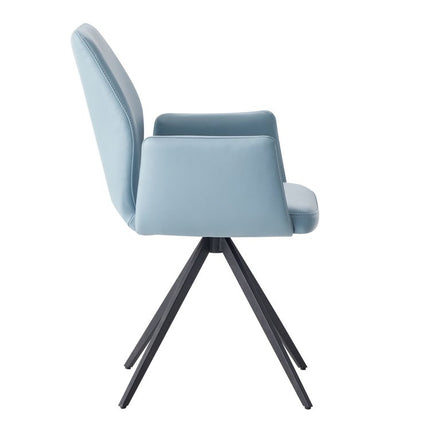 Light Blue and Black Upholstered Leather Dining Side Chair