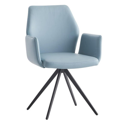 Light Blue and Black Upholstered Leather Dining Side Chair