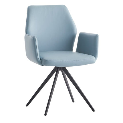 Light Blue and Black Upholstered Leather Dining Side Chair