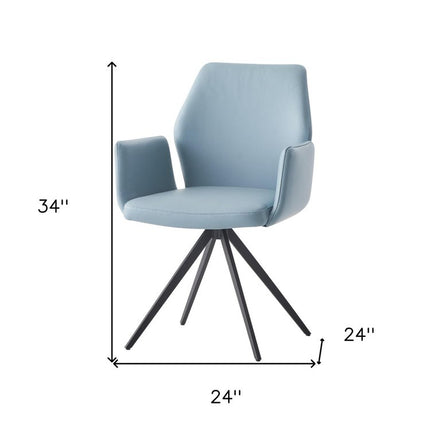 Light Blue and Black Upholstered Leather Dining Side Chair