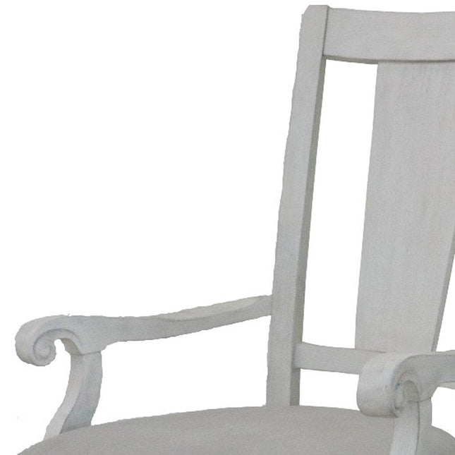 Set of Two Light Gray and White Upholstered Linen And Solid Wood Open Back Dining Arm Chairs HomeRoots