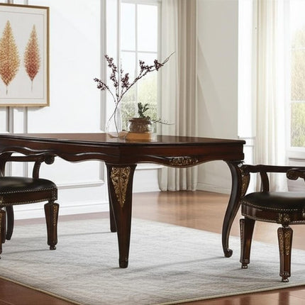 Set of Two Tufted Brown and Redwood Upholstered Faux Leather And Solid Wood Dining Arm Chairs