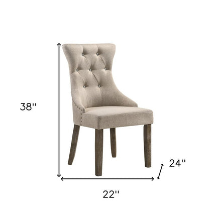 Set of Two Gray Tufted Fabric Dining Side Chairs