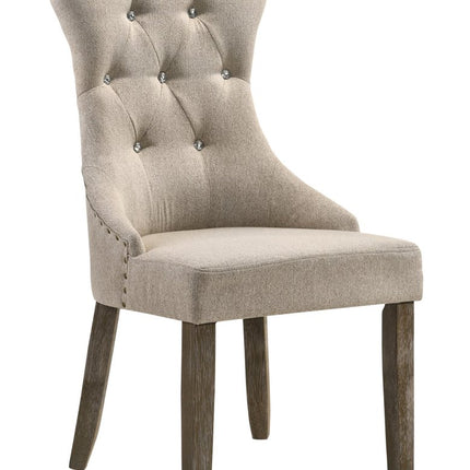 Set of Two Gray Tufted Fabric Dining Side Chairs